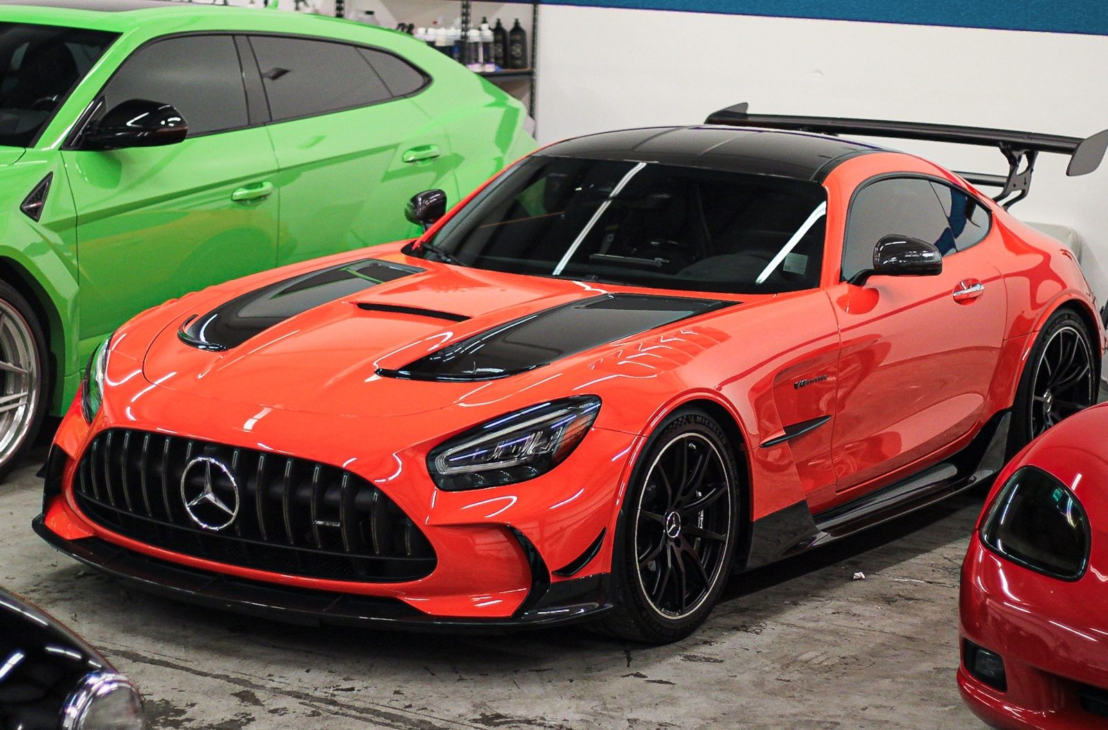 Black Mercedes-AMG GT detailed in the Obsidian studio near Durham
