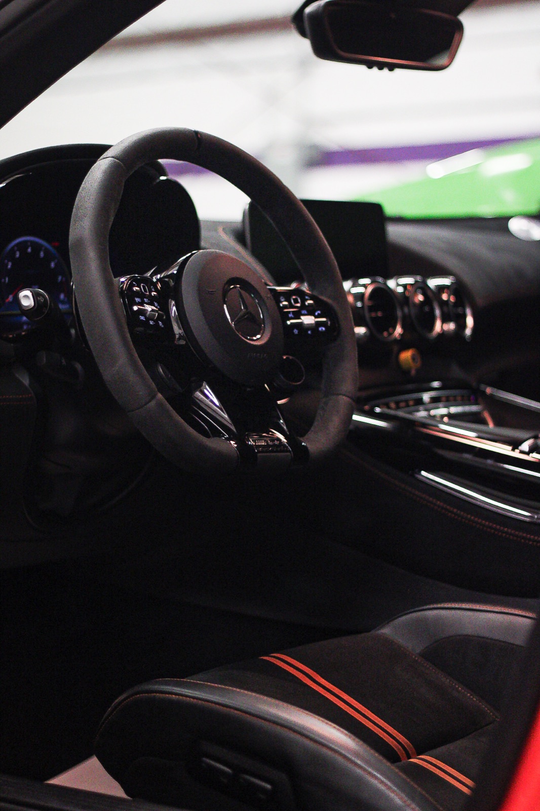 Full interior car detailing on a Mercedes-AMG GT during a mobile detail in Durham, NC