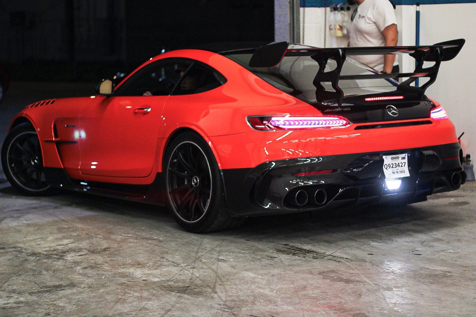 Ceramic coating gloss on a red AMG GT in Durham, NC